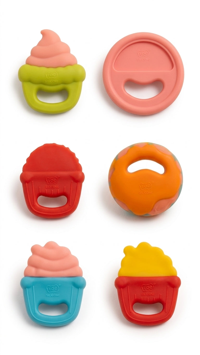 Anneaux de dentition bébé en silicone souple formes pizza et burger